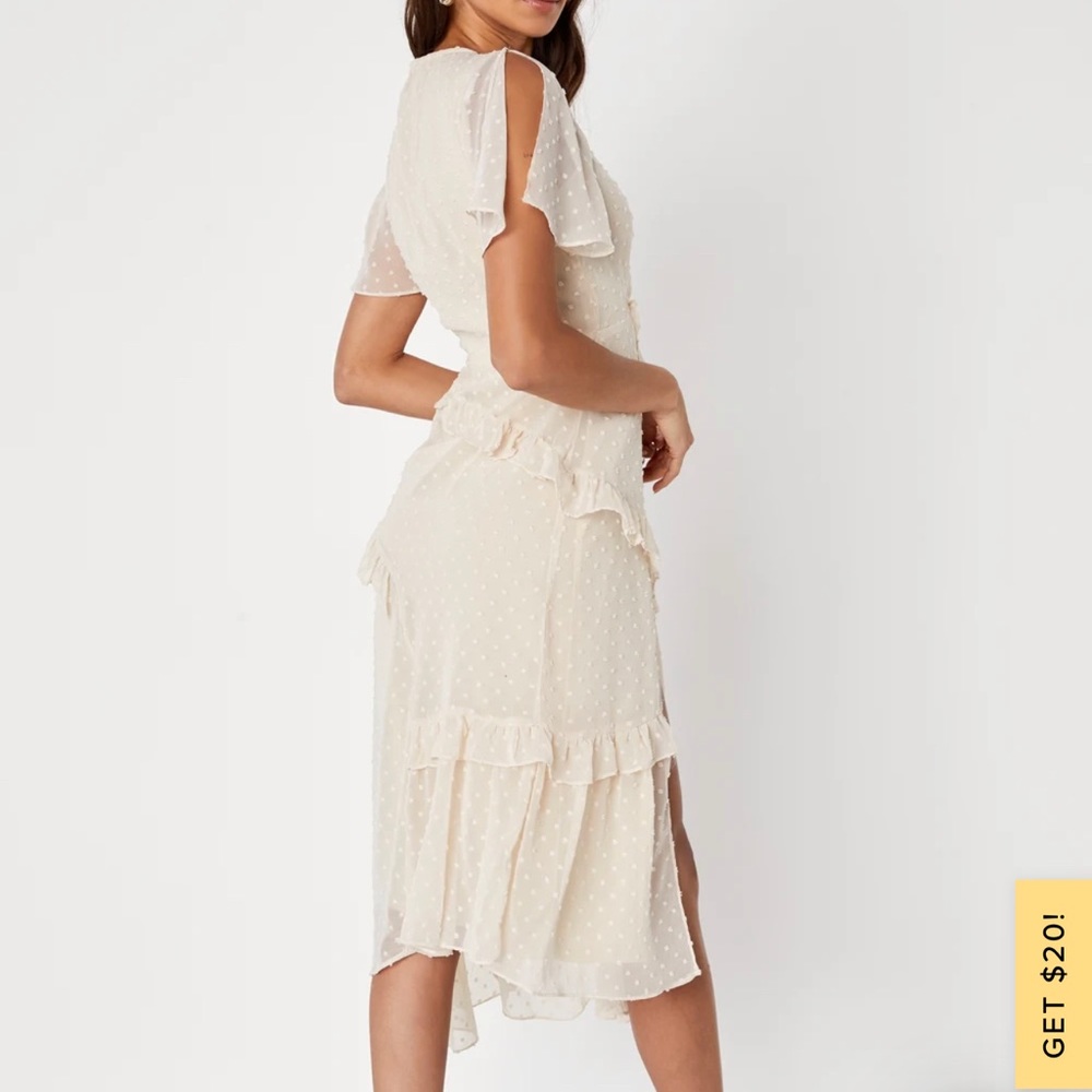 NWT Lulu’s Next to You Cream Swiss Dot Ruffled Midi Dress - Picture 6 of 8